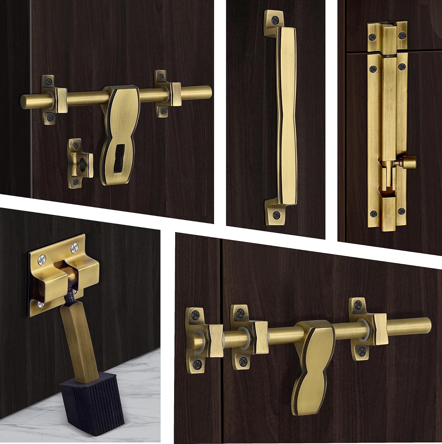 Plantex Stainless Steel Door Kit for Single Door/Hardware Accessories (10 inch Al-Drop, 8 inch Latch, 7 inch 2 Handles, 7 inch Tower Bolt, 4 inch Stopper) - (DMAL-03-Brass Antique)